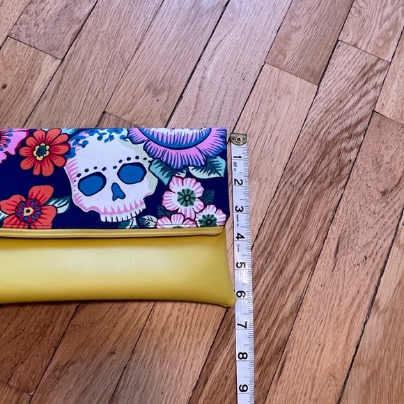 One of a Kind Handmade Floral Skull Yellow Clutch Bag - Picture 9 of 9